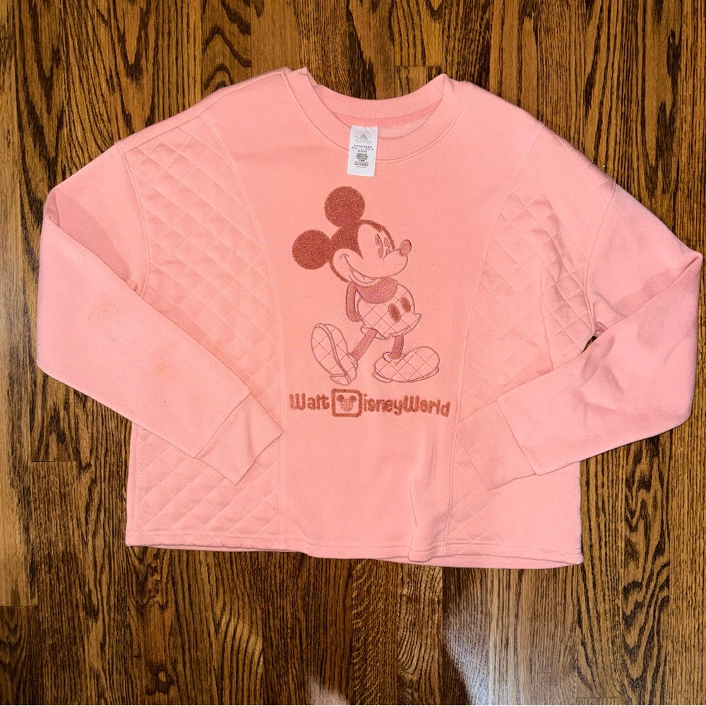 Disney Light Pink Mickey Mouse Quilted-Panel Kids Sweatshirt
